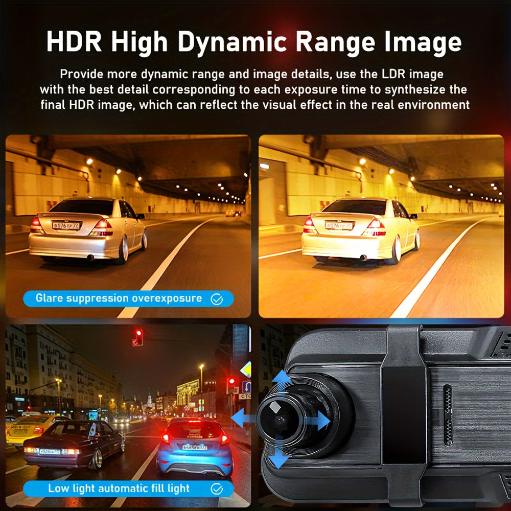 9.66" 4K Mirror Dash Cam Backup Camera, 2160P Full HD Smart Rearview Mirror For Cars & Trucks, Front And Rear View Dual Cameras, Night Vision, Parking Assistance, Included 64GB Card & GPS