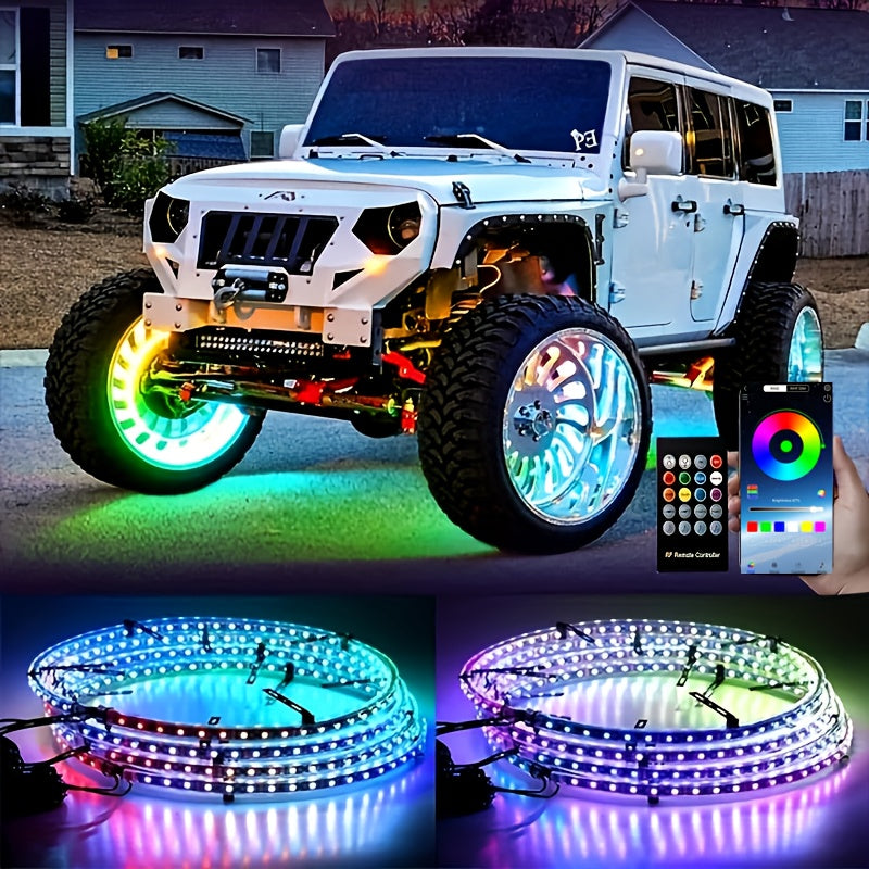 14.5 "Dream Color Chase Rim Lights, Wireless Remote Control, Christmas Decorations, Flashing Led Wheel Lights, Car LED Neon Lights With Music Synchronization, Car High Brightness Neon Set, Car Rim Ambiance Light Strip, Decora