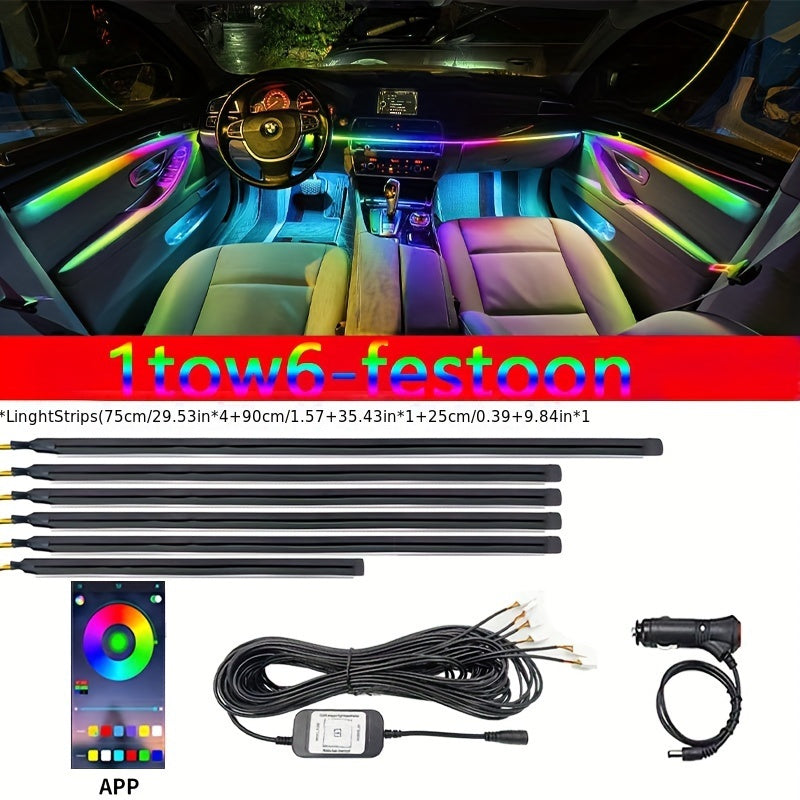 Interior Car LED Strip Lights, Acrylic LED Lights for Car with Dynamic Dreamcolor Chasing, 6in 1 Car Ambient Lighting Kits, LEDs Music Sync Wireless APP And RF Remote Control