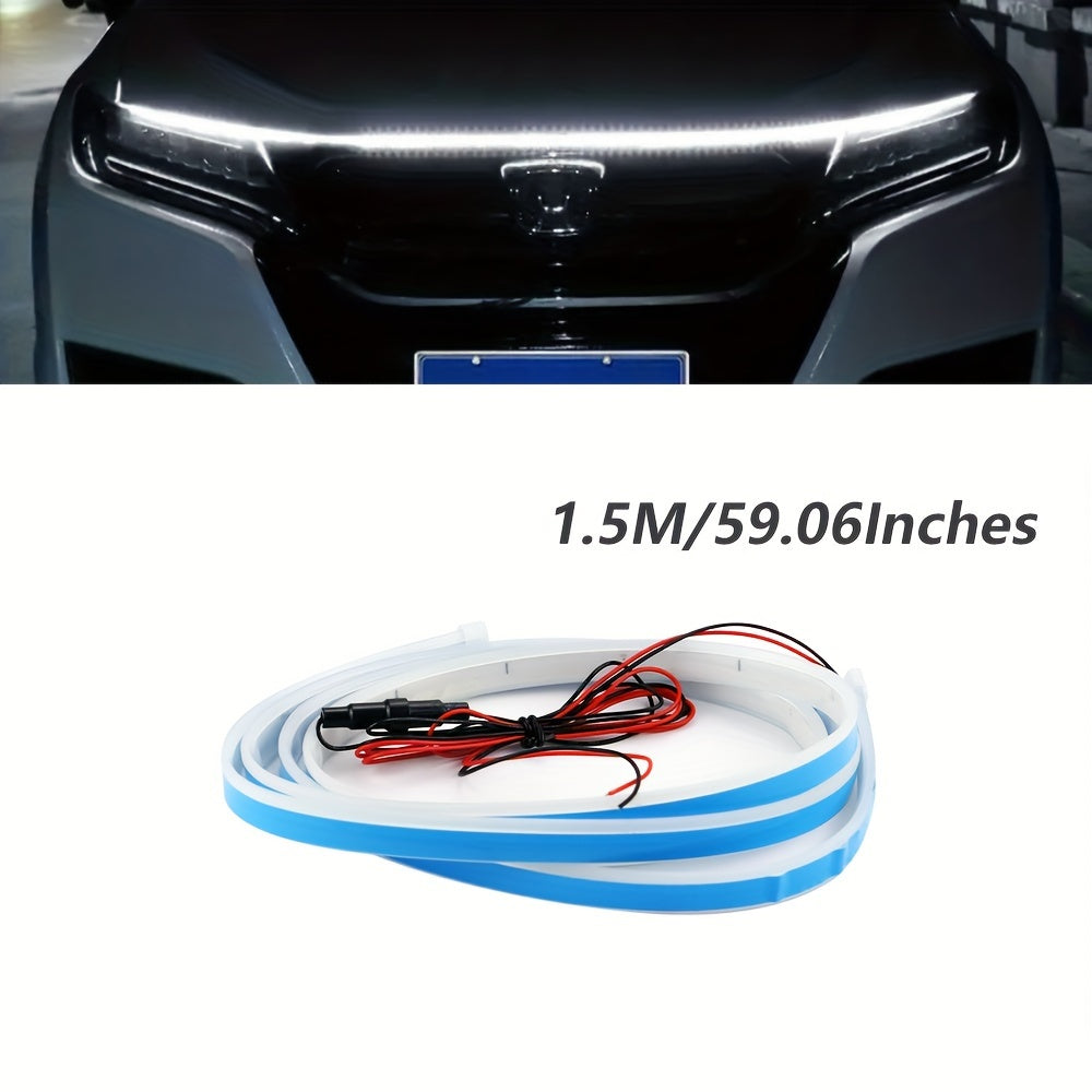 Car LED Hood Light Universal Flexible Scan Light Strip Car Decoration Atmosphere Light Ambient Atmosphere White Ice Blue
