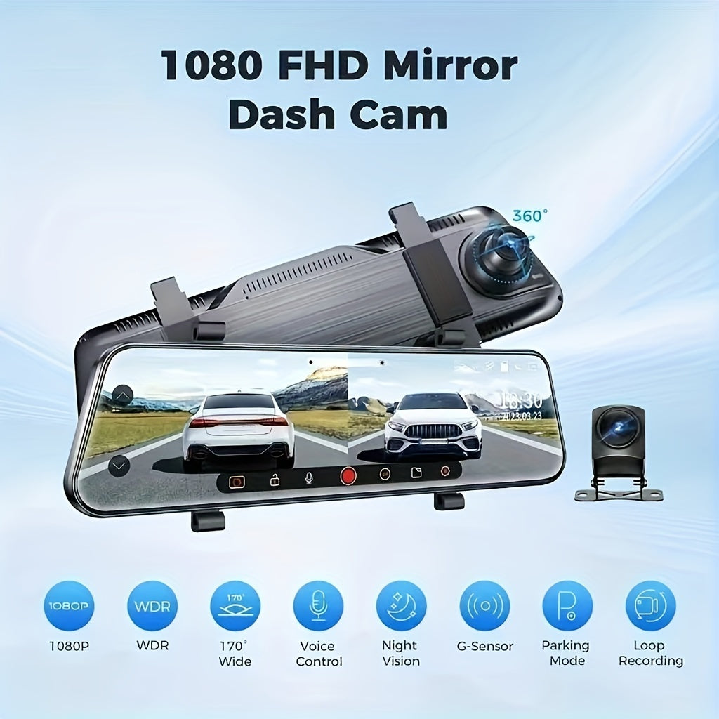 10 Inch Full Touch Screen Front 1080P & 1080P Rear Dash Cam, Front 170° & Rear 150° Wide Angle View, Super Night Vision, Adjustable Front Camera, Split Screen Display, Emergency Video Lock, Parking Mode, Loop Recording, Eas