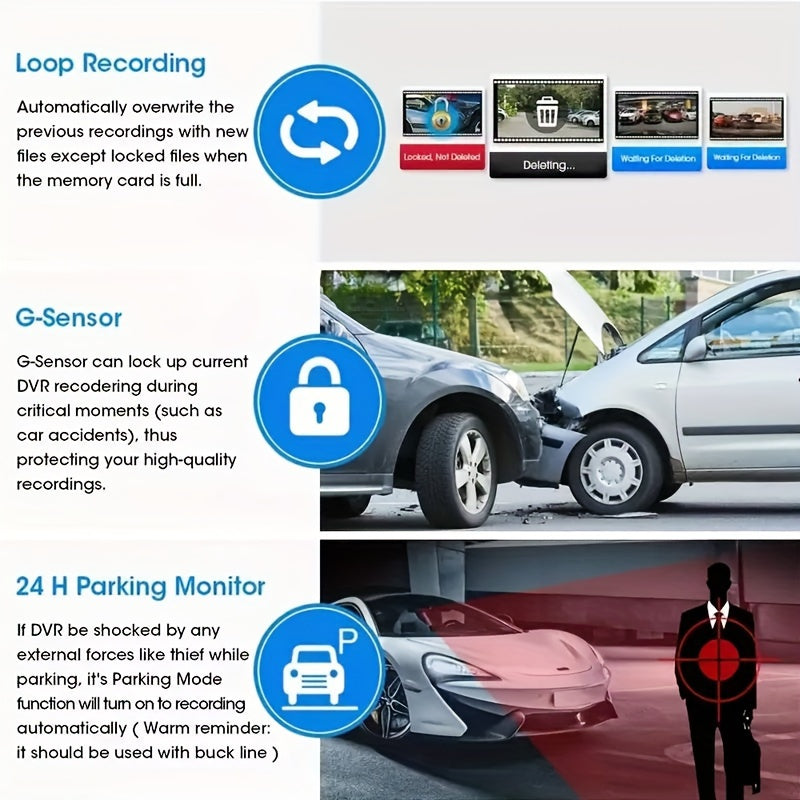 10 Inch Full Touch Screen Front 1080P & 1080P Rear Dash Cam, Front 170° & Rear 150° Wide Angle View, Super Night Vision, Adjustable Front Camera, Split Screen Display, Emergency Video Lock, Parking Mode, Loop Recording, Eas