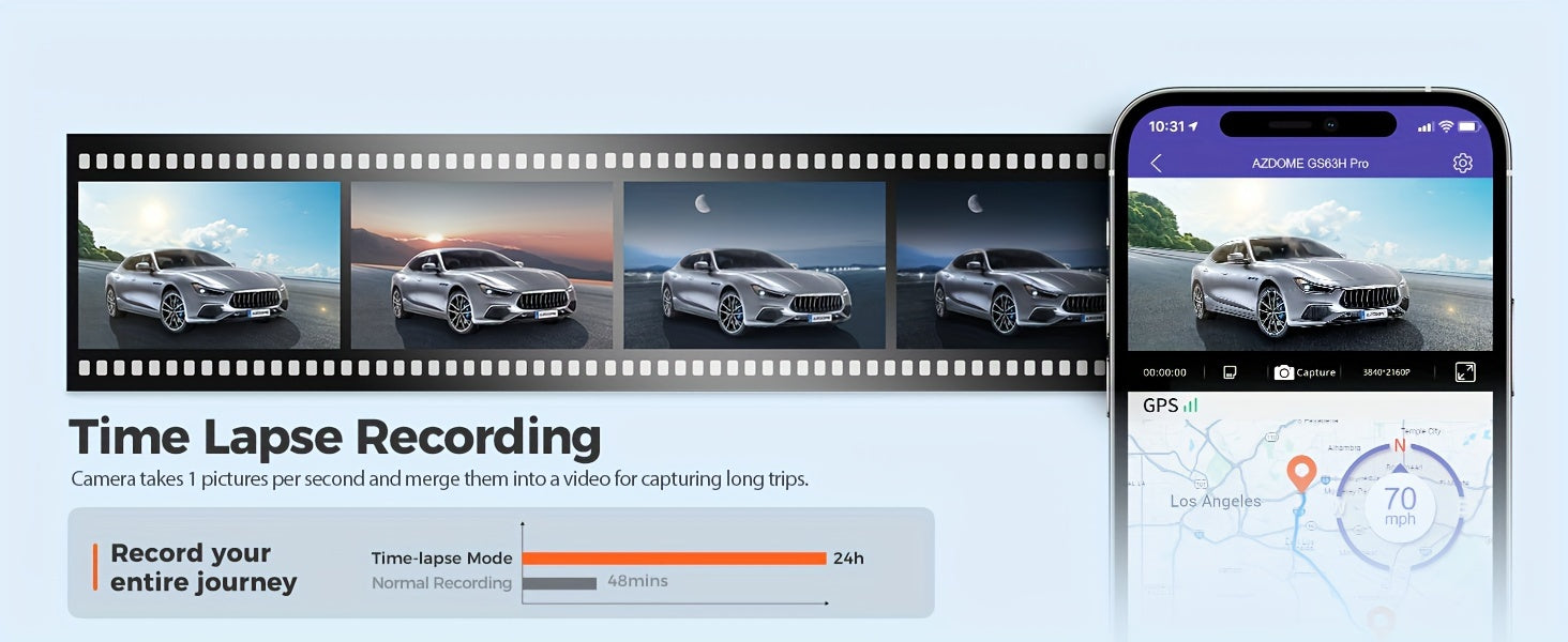 AZDOME GS63H Pro 4K Dash Cam Front And Rear, Built-in GPS, Speed, 5G WiFi Dash Camera For Cars, 2160P UHD 30fps Dashcam With APP, 2.4" IPS Screen, WDR, 64GB Card Included, Super Night Vision, 24H Parking Mode