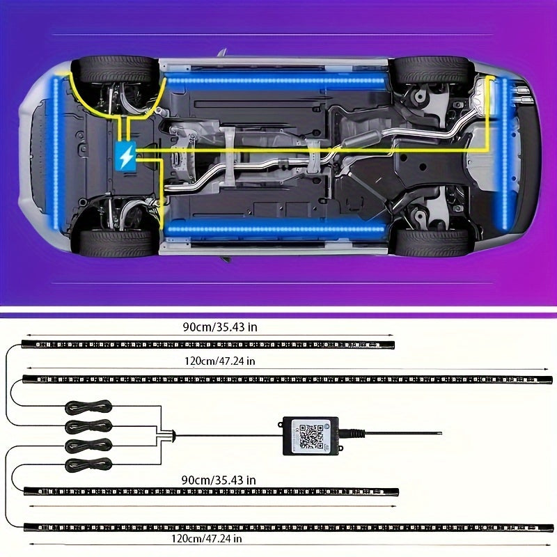 [RGB Car LED Lights] 4pcs RGB Car LED Light Strips - Universal Car LED Base Lights with APP, Music Mode, Wireless Remote Control - Car Decorative Light Strips for Camping, Travel, LED Christmas Light