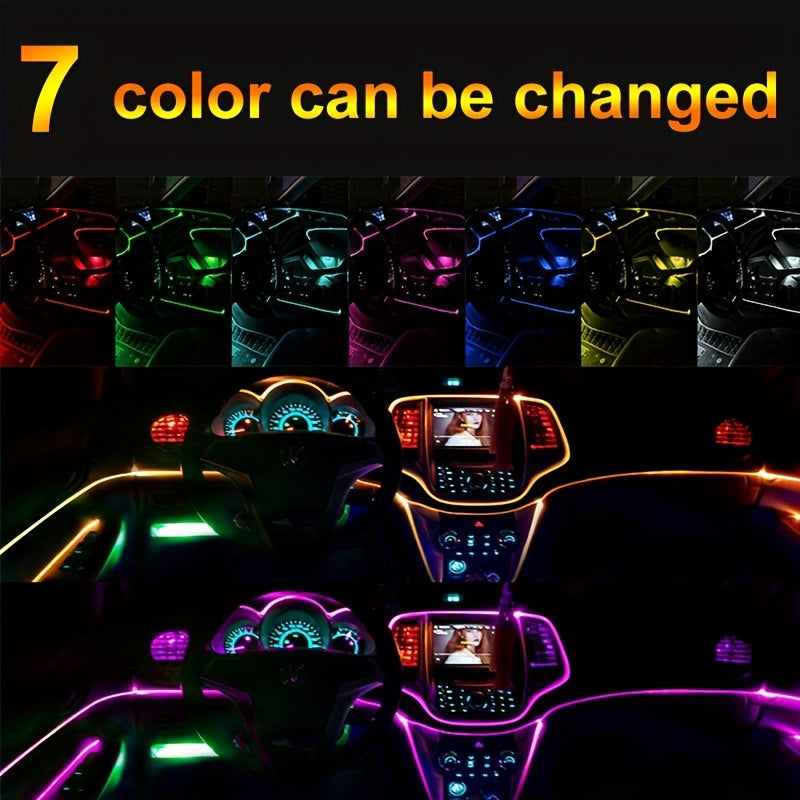 118.11 Inch 7 Color In 1 Car Interior Accessories Atmosphere Lamp EL Cold Light Line With USB DIY Decorative Dashboard Console Auto LED Ambient Lights