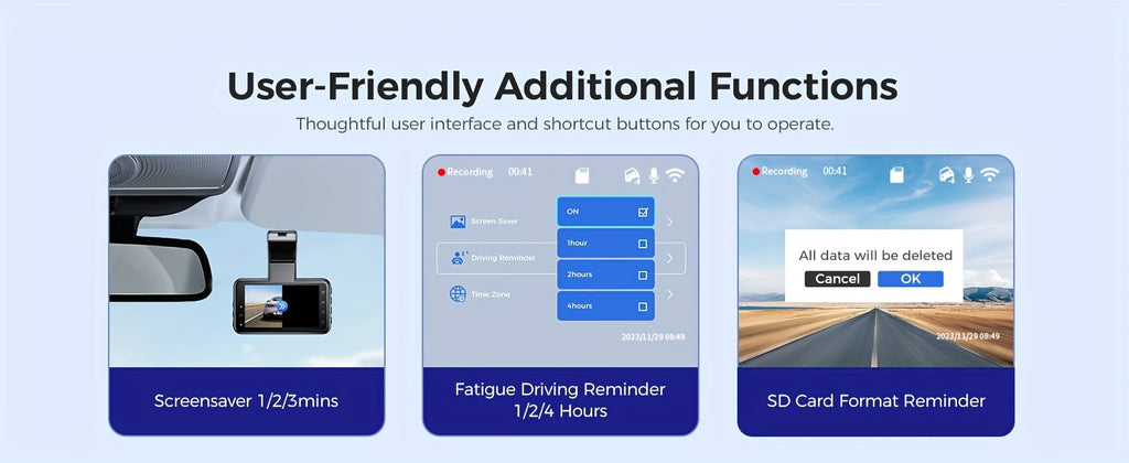 3-Inch Large Screen M17 HD 1080P Front Dash Cam - 6-Glass Lens Super Night Vision, 150° Adjustable View Angle, ADAS, WiFi, Time Lapse Video, G-Sensor, Endless Loop Recording, Parking Mode, Super Capacitor, Simple Installatio