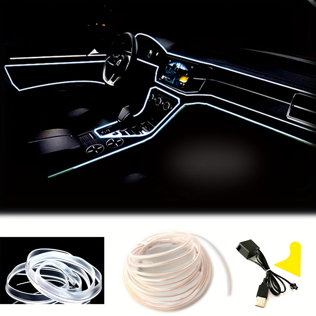 El Wire Pink  Interior Car LED Strip Lights, 10M Neon Wire USB 5V with Fuse Protection for Automotive Car Interior Decoration with 6mm Sewing Edge